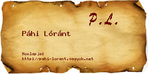 Páhi Lóránt névjegykártya